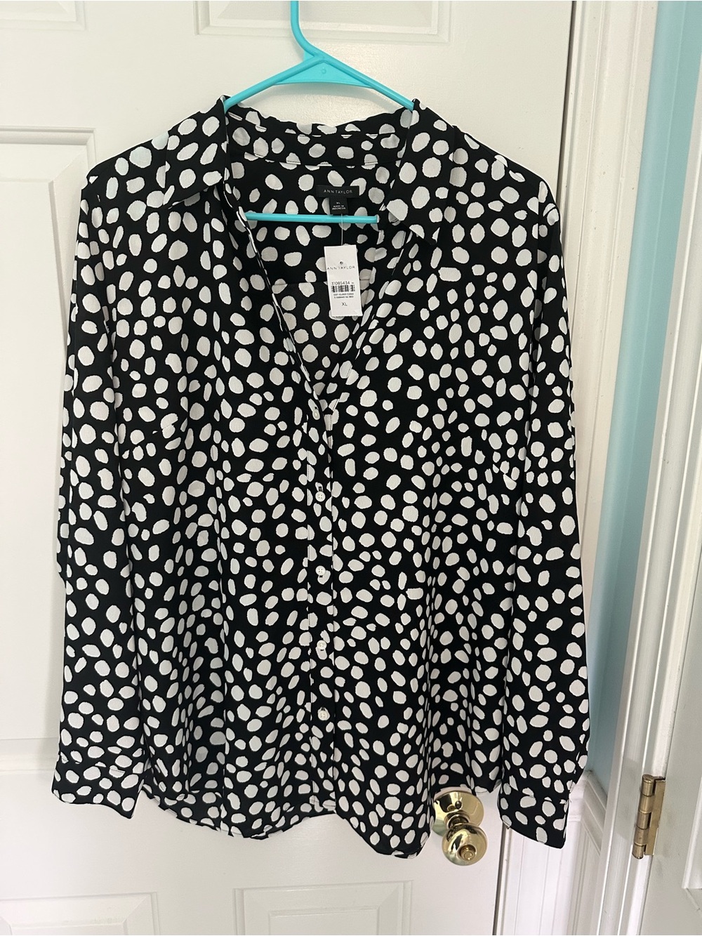 Ann Taylor Black and White Polka Dot Button-Down Blouse